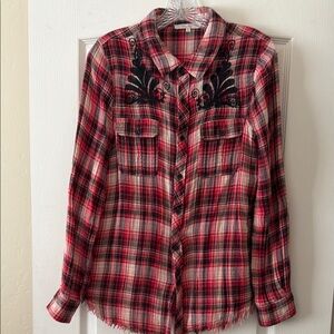Red and Black Plaid Button-Up Shirt